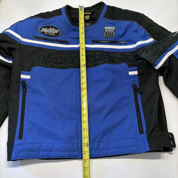 Scorpion Exo Burnout Blue Black FMF Team Cycle Motorcycle Riding Jacket Size XL - Picture 14 of 16